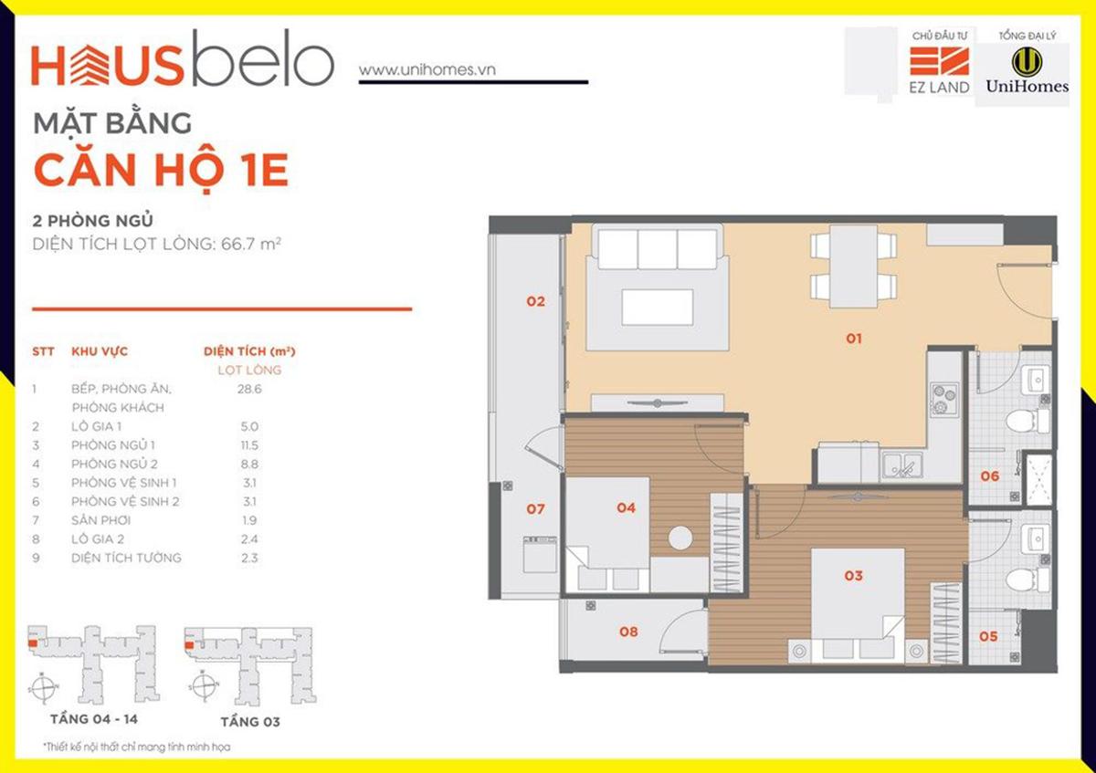 Thiết kế căn hộ 1E Hausbelo