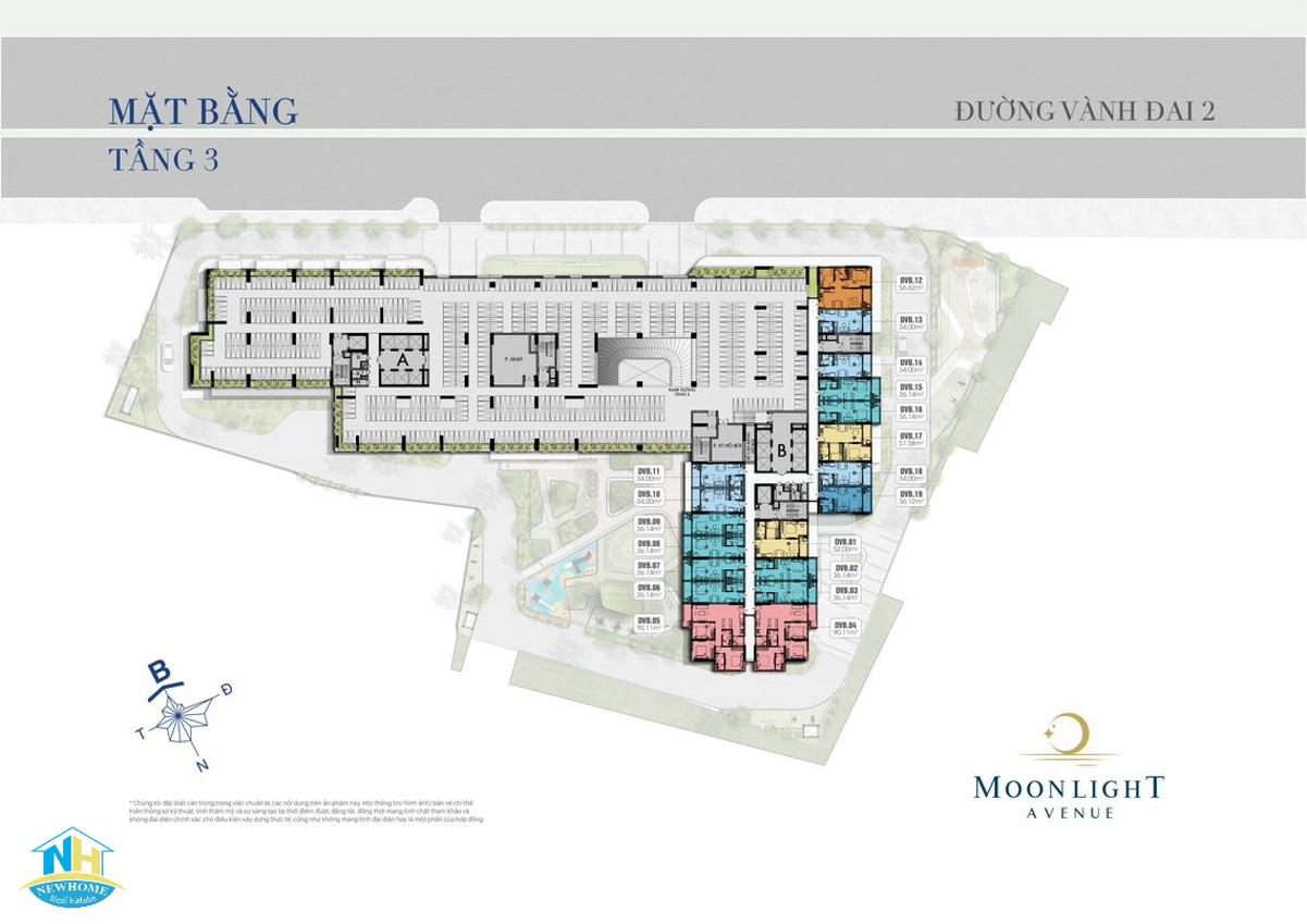 Mặt bằng tầng 3 dự án Moonlight Avenue Thủ Đức