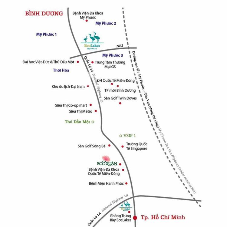 Vị trí dự án Ecolakes Mỹ Phước