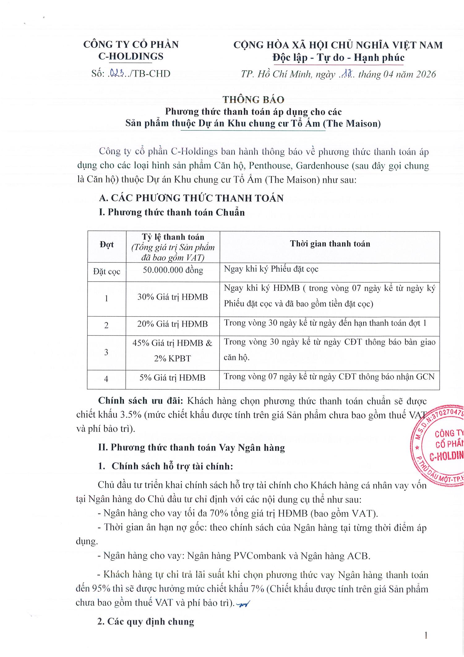 The Maison Bình Dương Chính sách & thanh toán The Maison