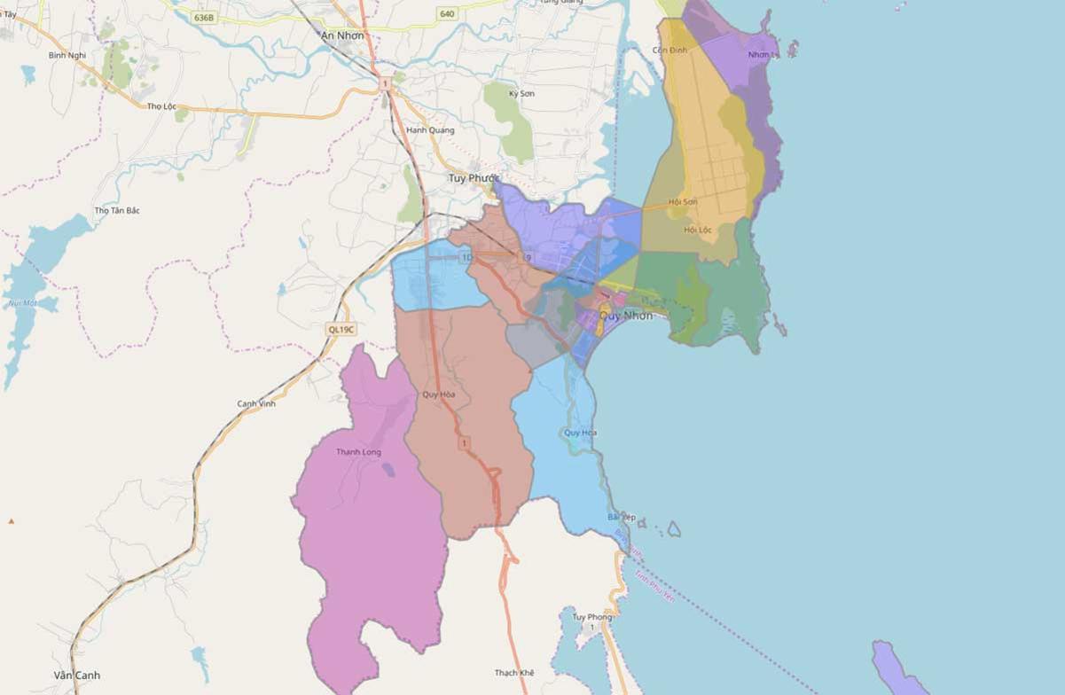 Bản đồ hành chính thành phố Quy Nhơn tỉnh Bình Định
