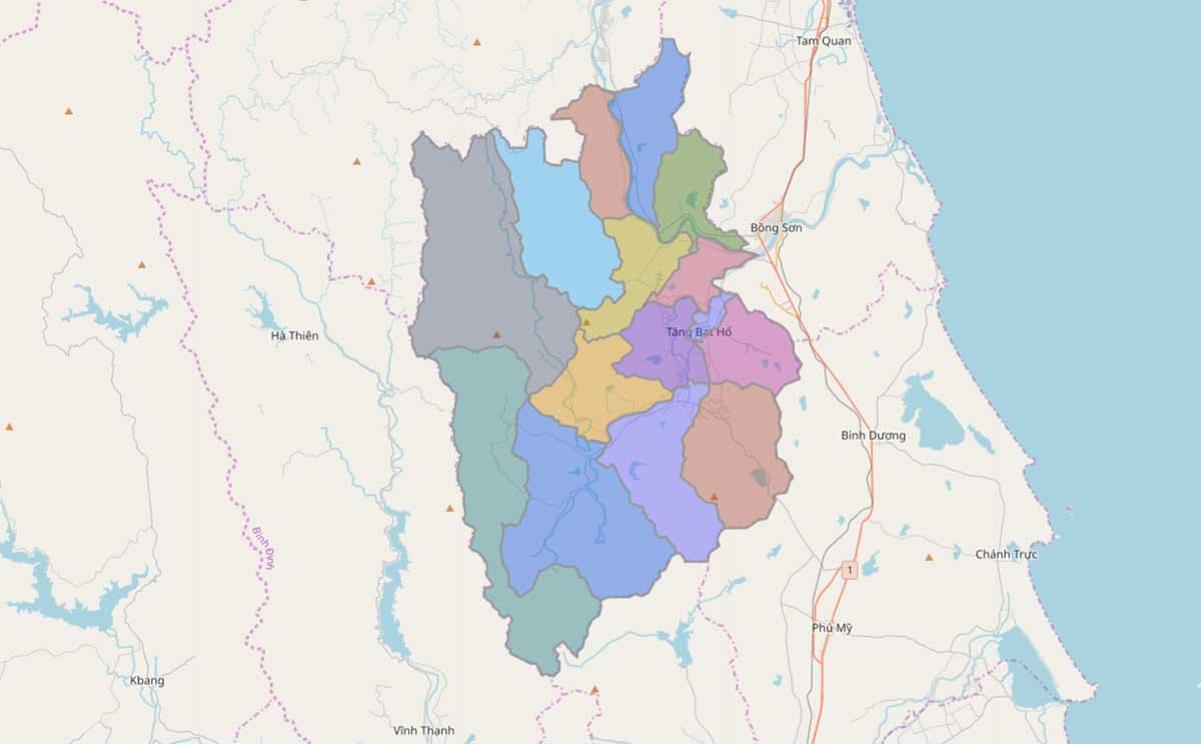Bản đồ hành chính huyệnHoài Ân tỉnh Bình Định