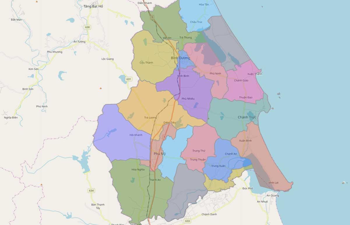 Bản đồ hành chính huyện Phù Mỹ tỉnh Bình Định