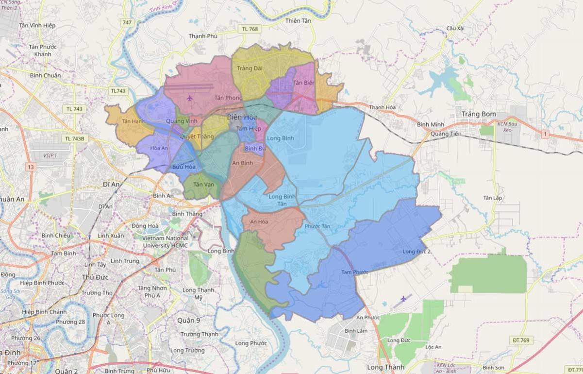 Bản đồ hành Thành phố Biên Hoà Tỉnh Đồng Nai
