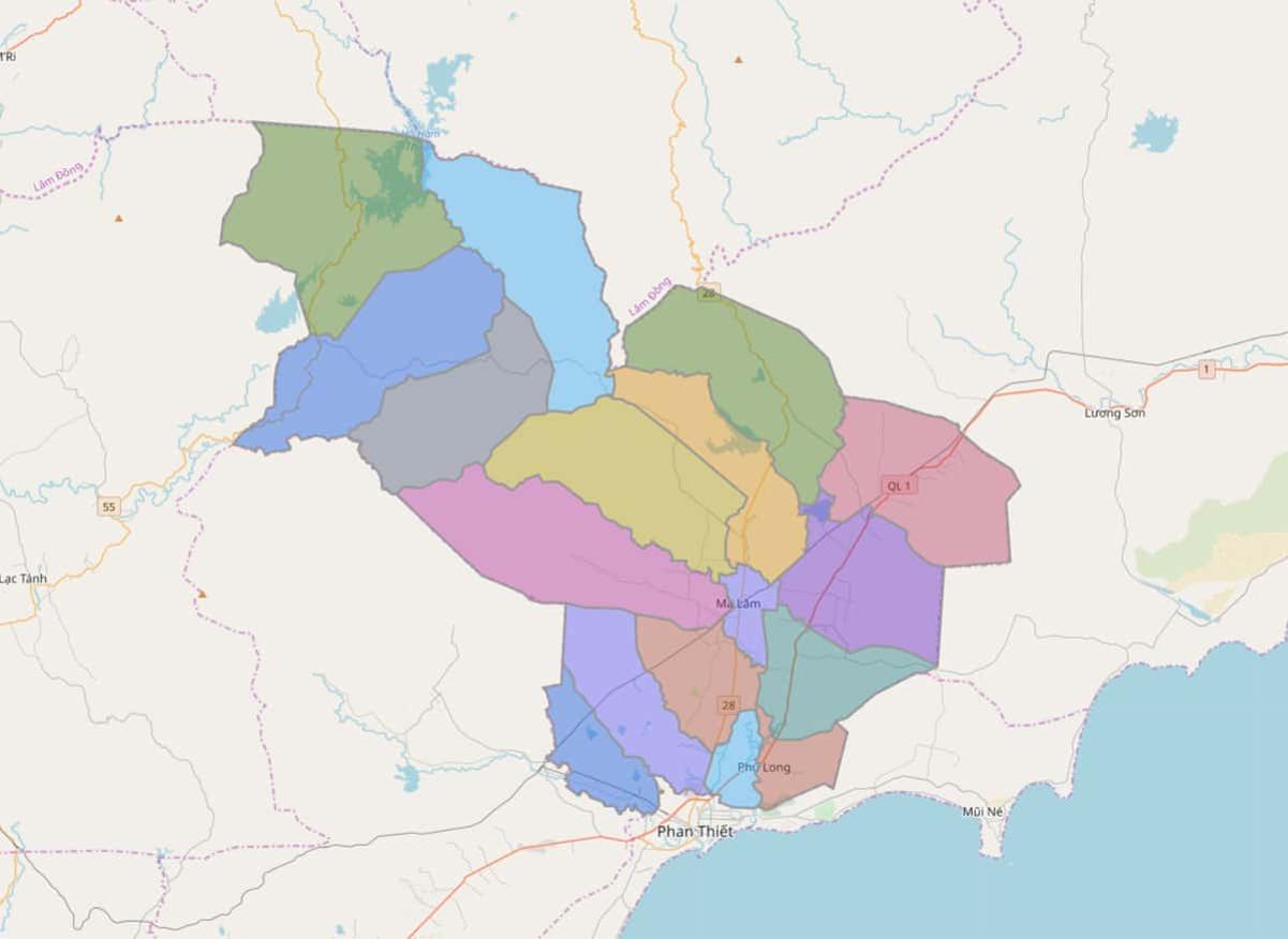 Bản đồ hành chính huyện Hàm Thuận Bắc