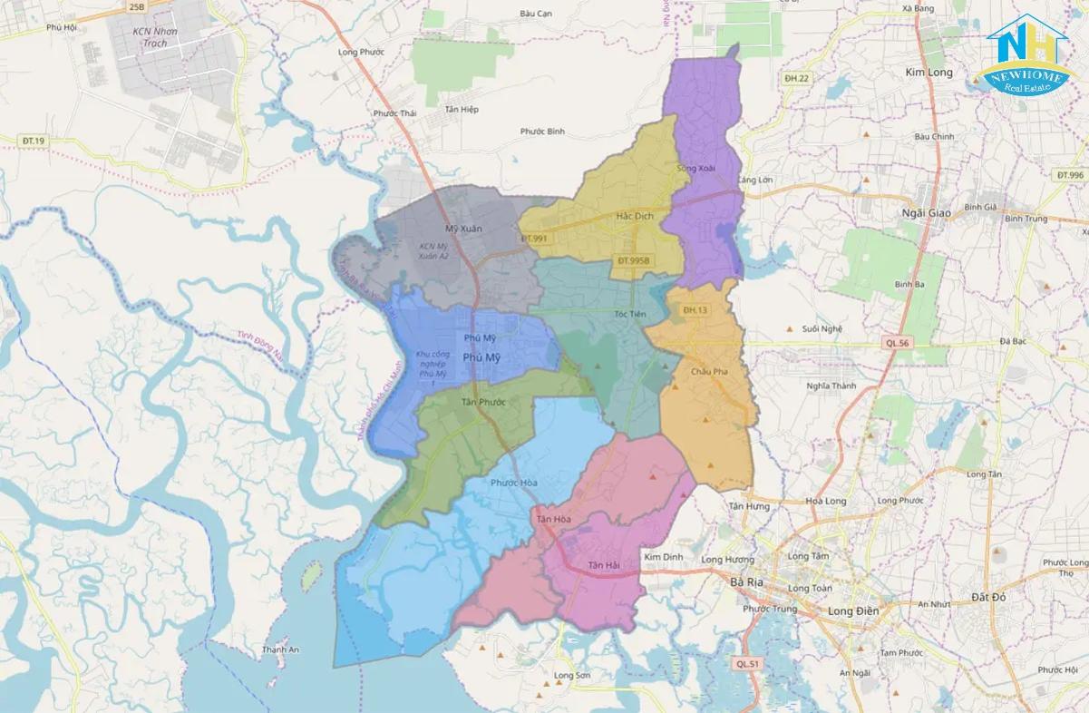 Bản đồ hành chính thị xã Phú Mỹ