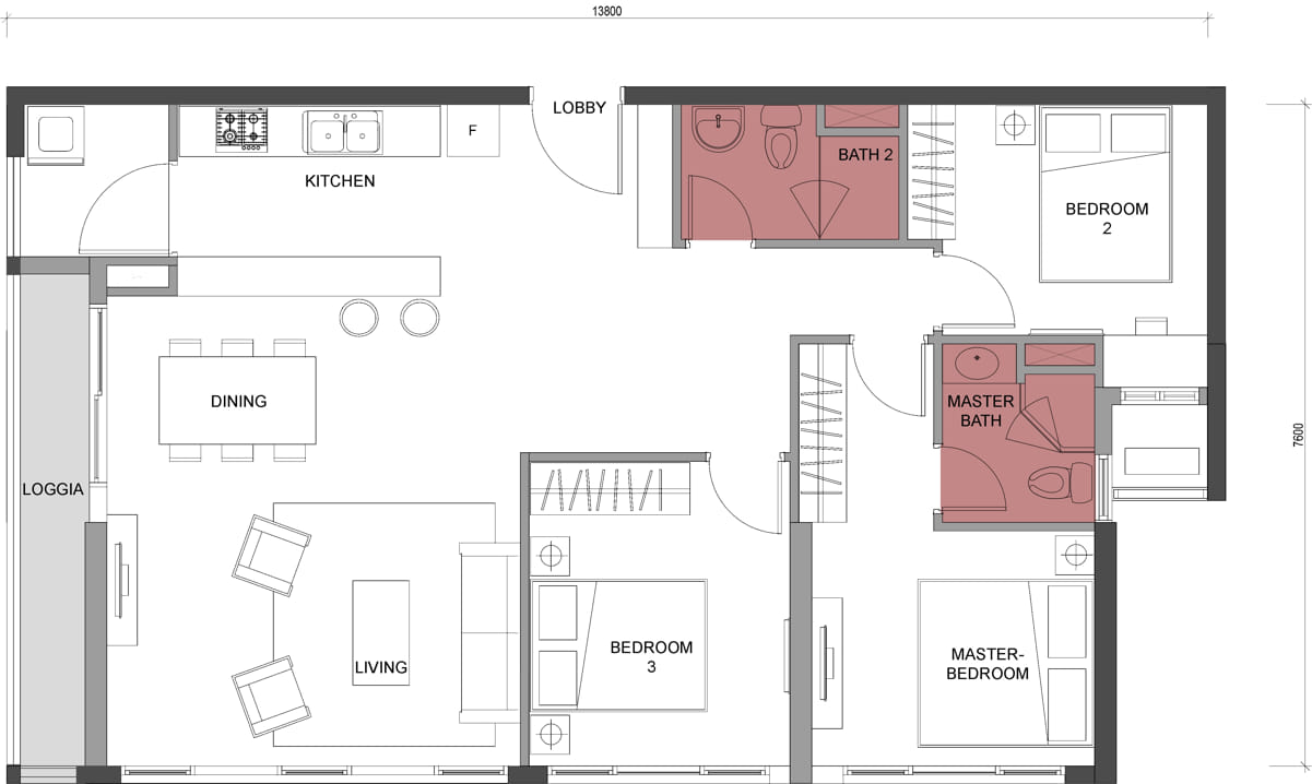 Thiết kế 3 phòng ngủ căn hộ chung cư Compass One