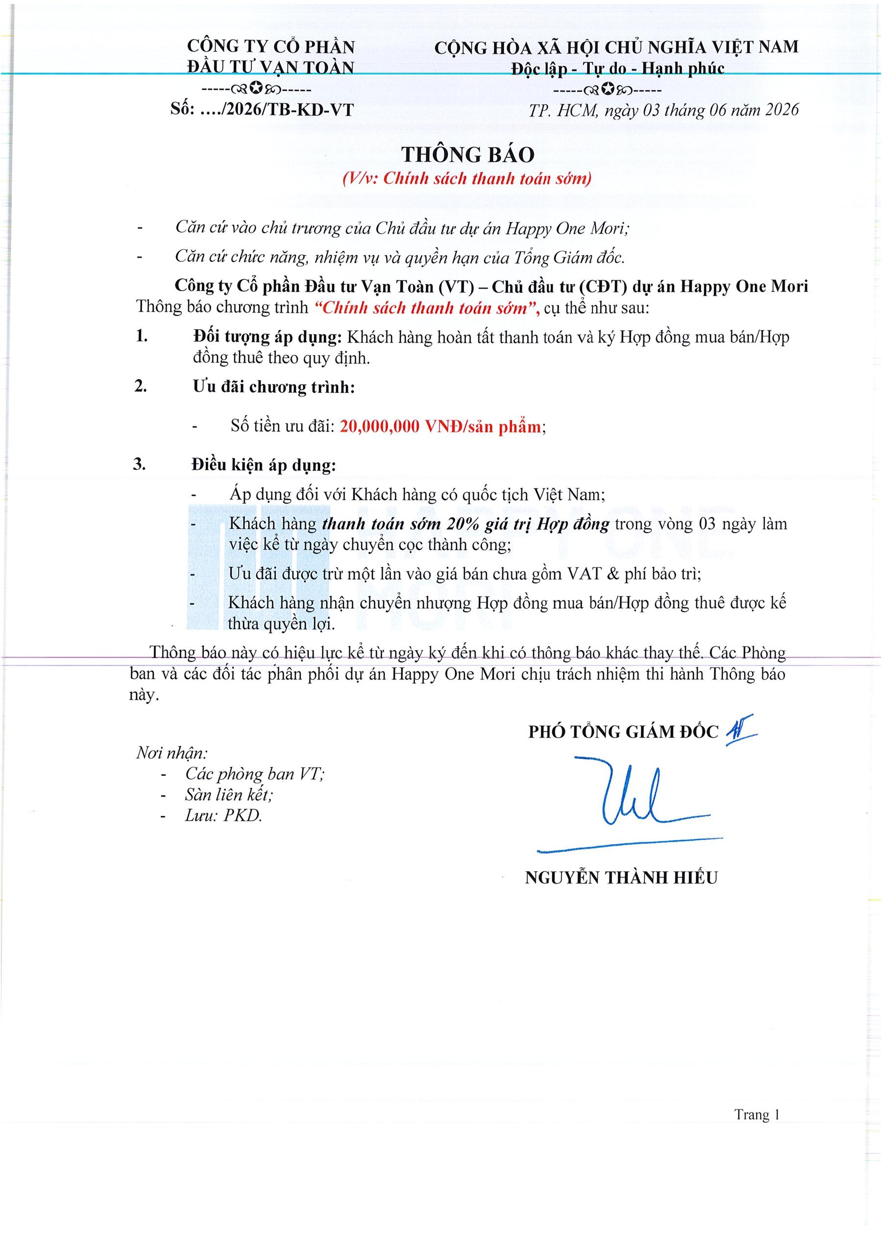 Dự án Chính sách & thanh toán Happy One Mori