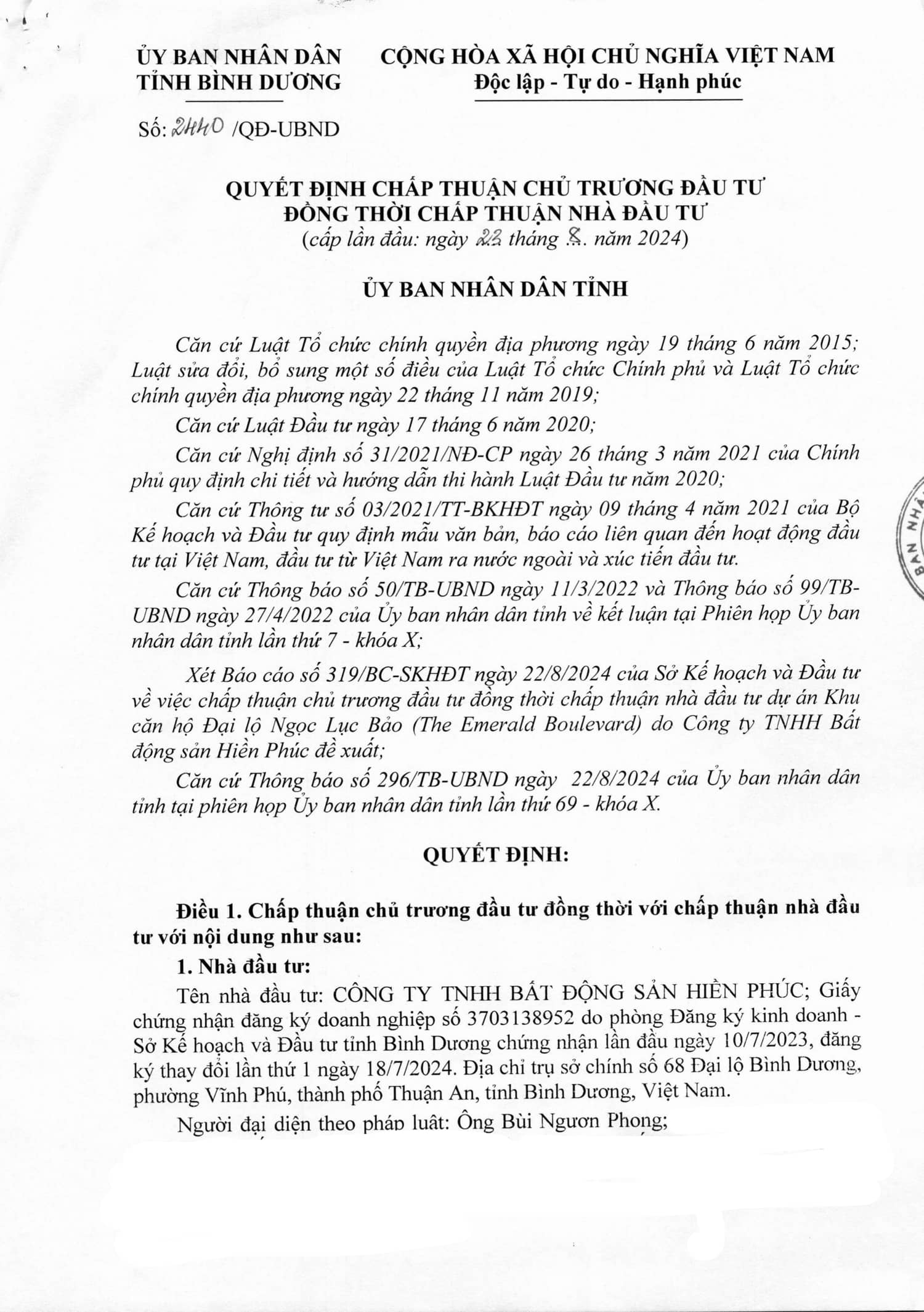 20240823 QD 2440 23.08 CHAP THUAN CHU TRUONG DAU TU EBV TK 001