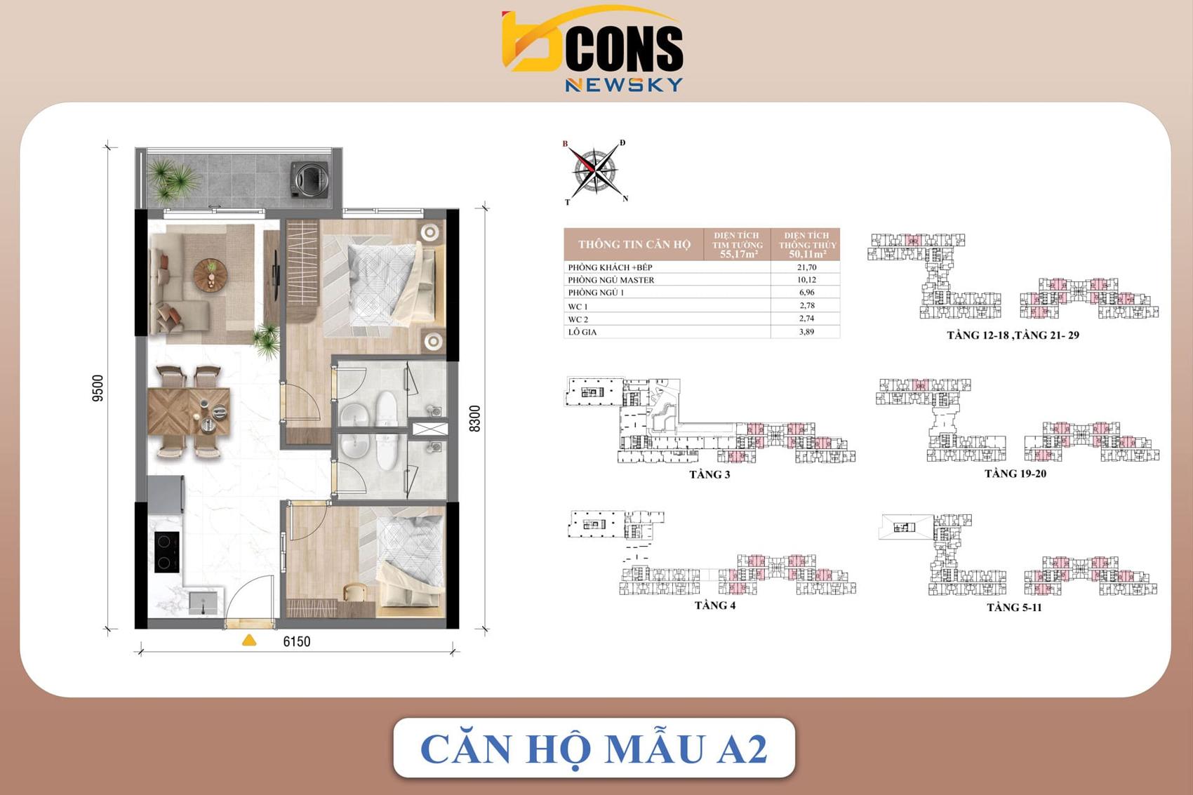 Mặt bằng & thiết kế Bcons Newsky