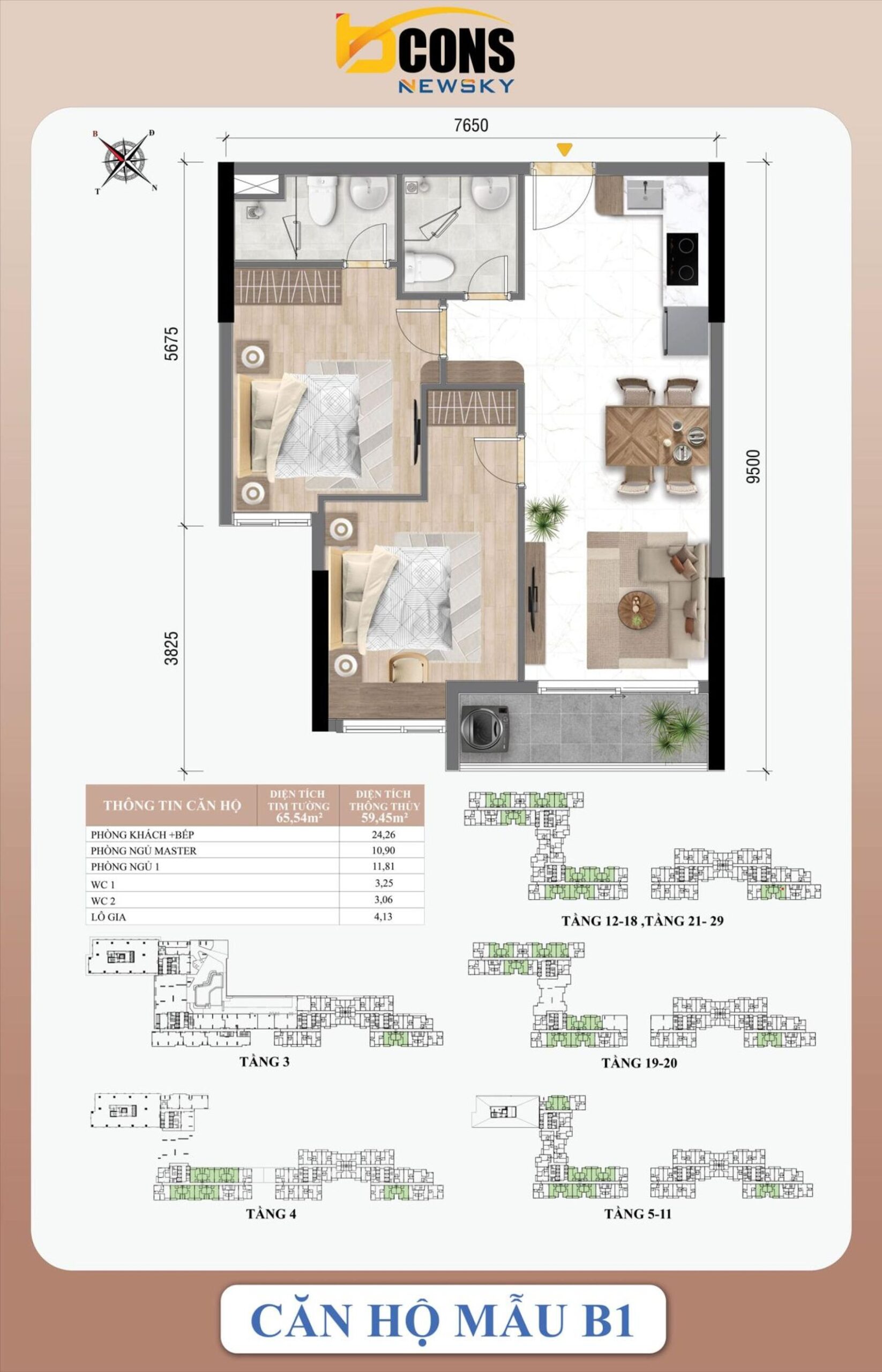 Mặt bằng & thiết kế Bcons Newsky