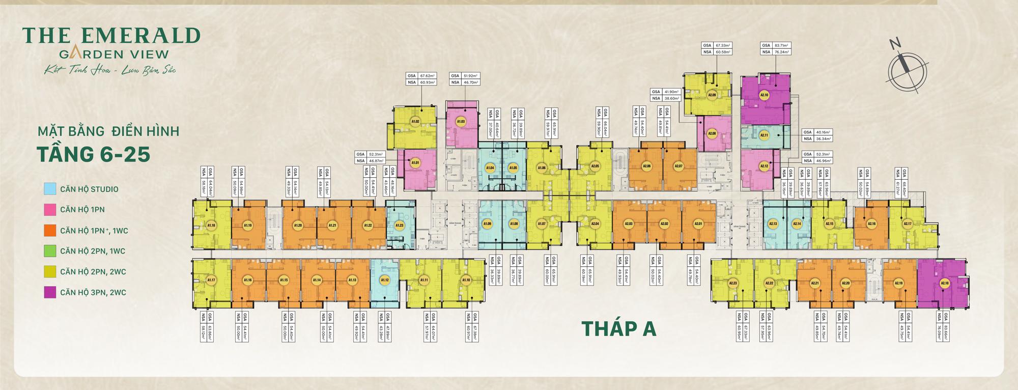 Mặt bằng tầng điển hình tháp A The Emerald Garden View