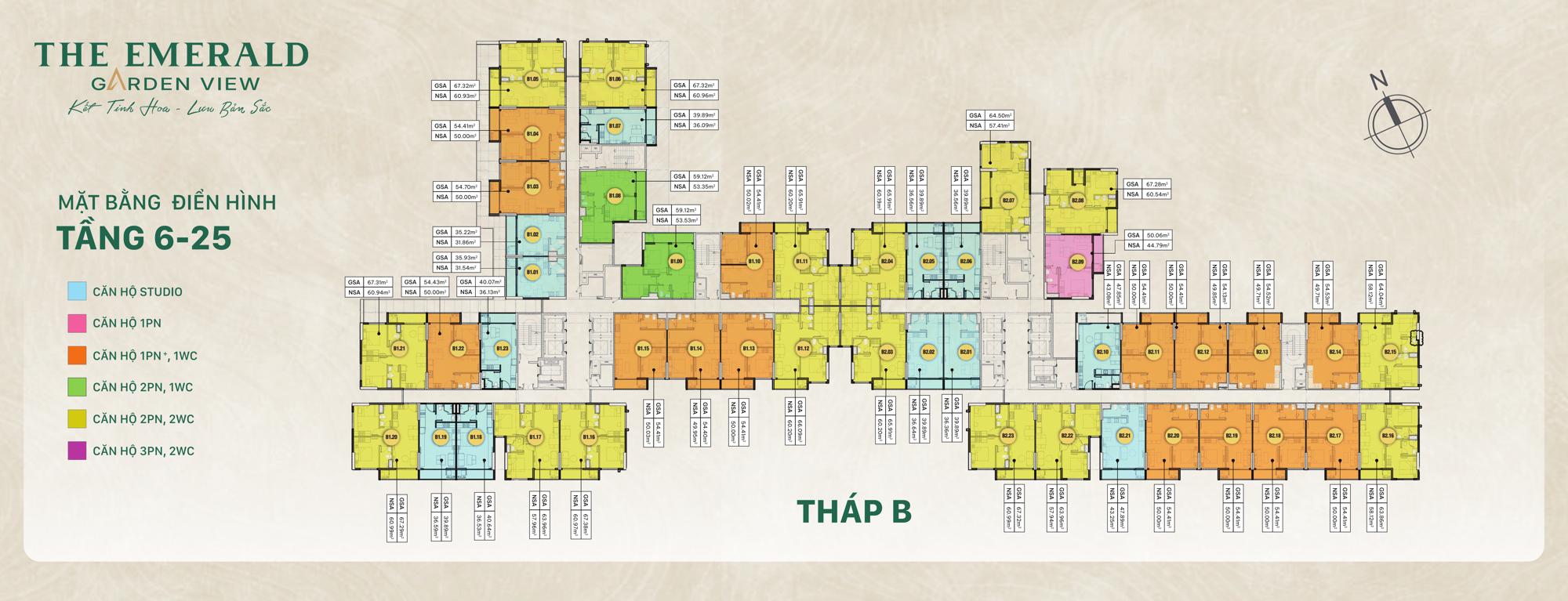 Mặt bằng tầng điển hình tháp B The Emerald Garden View