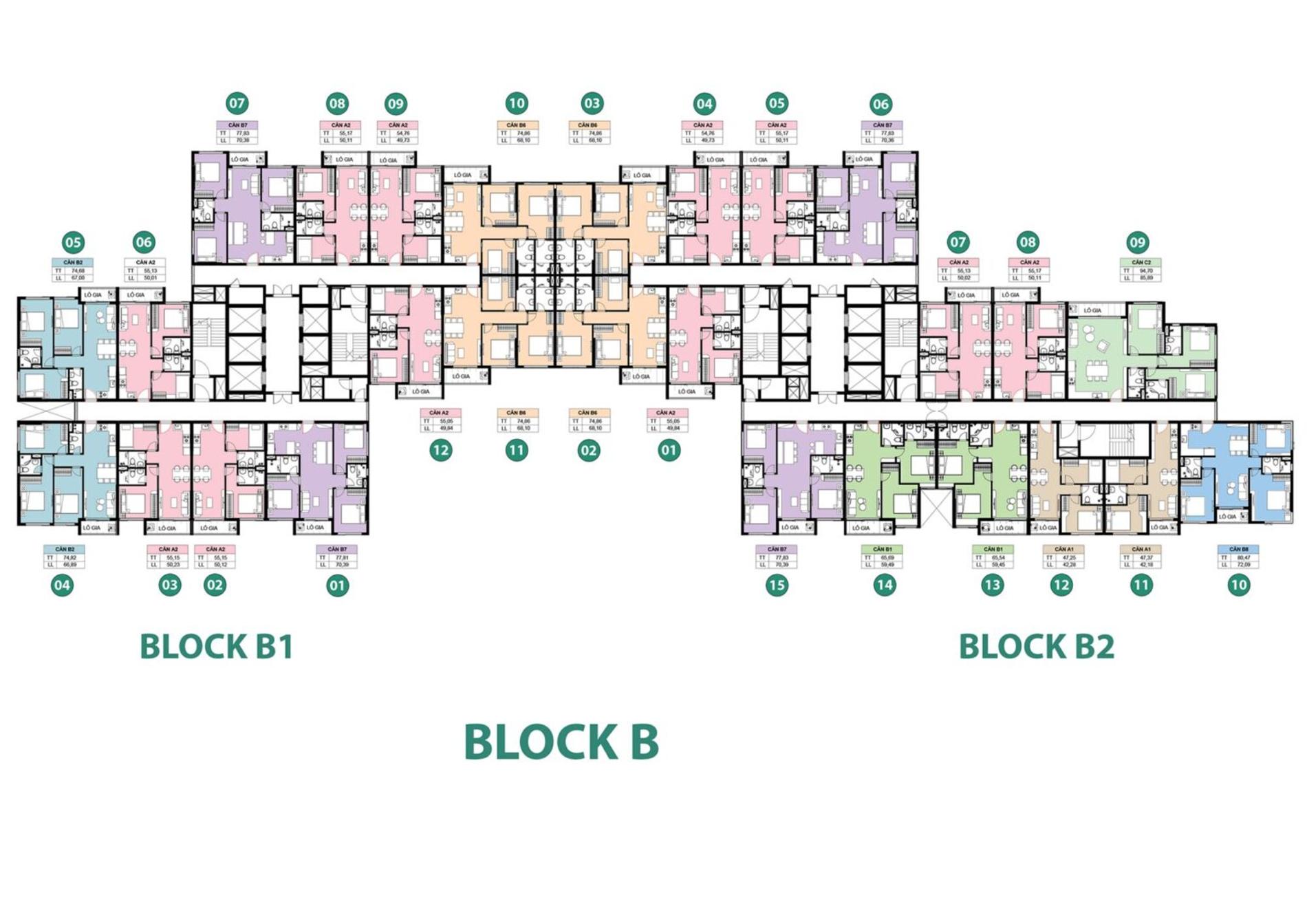 Mặt bằng Block B Bcons Newsky