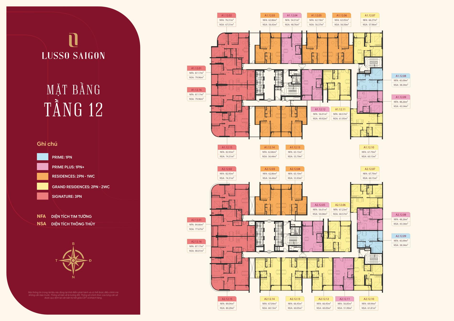 Lusso Saigon Mặt bằng tầng 12 Lusso Saigon