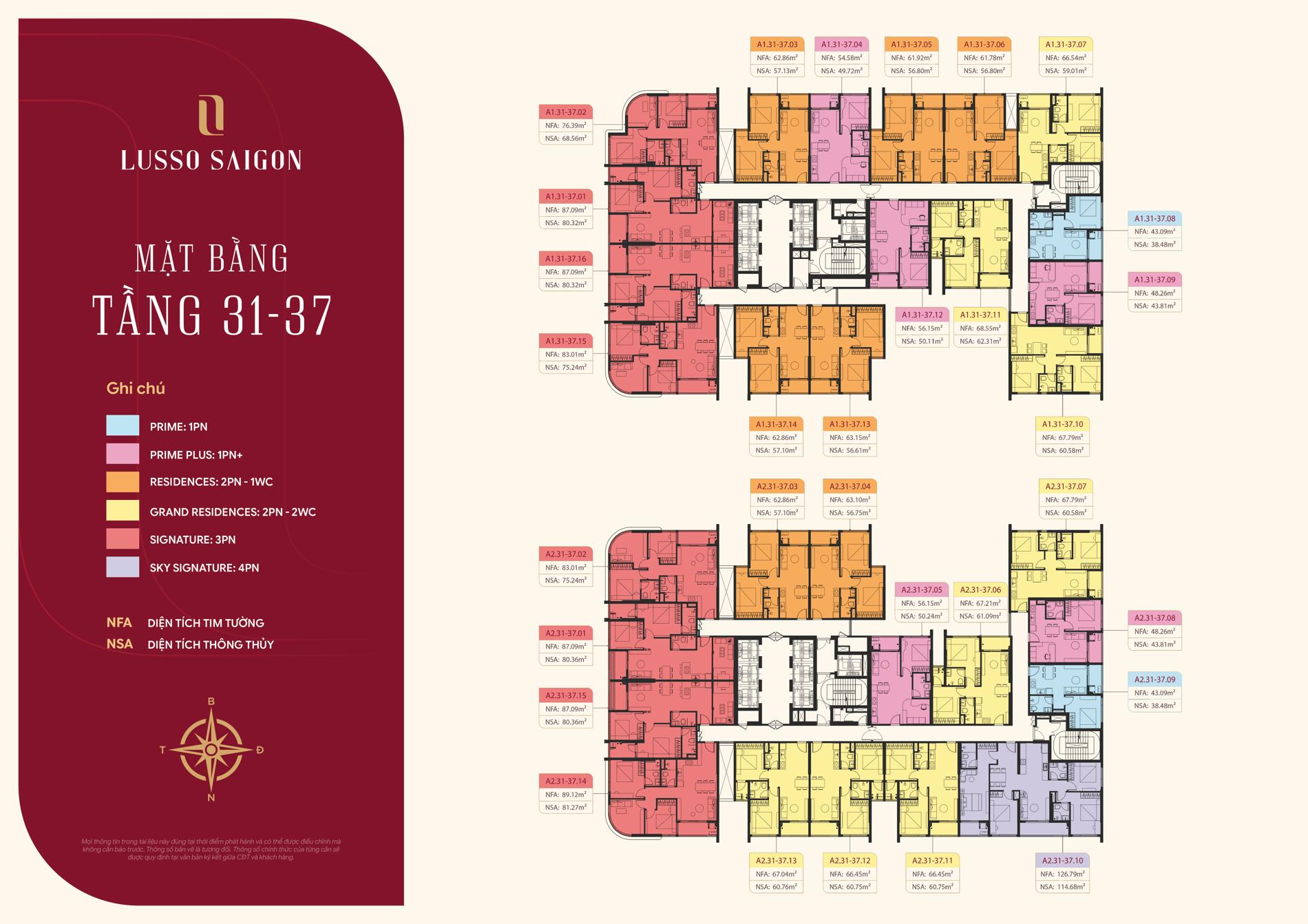 Lusso Saigon Mặt bằng tầng 31-37 Lusso Saigon