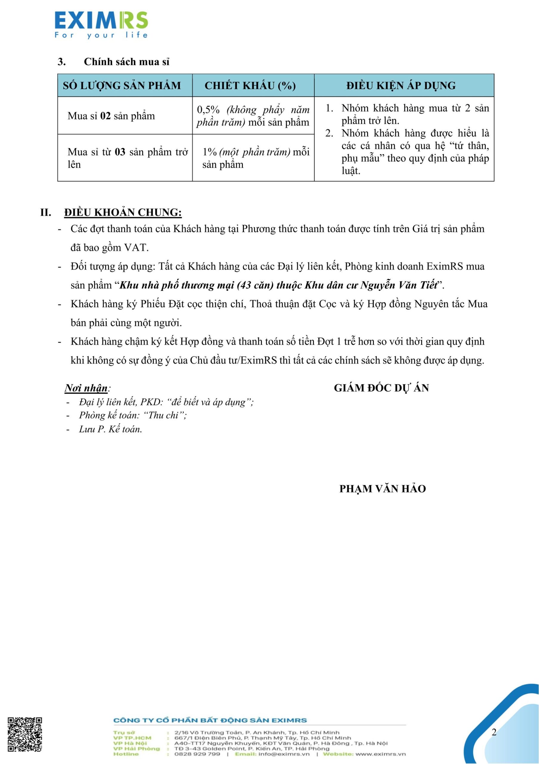 Phương thức thanh toán & chính sách khu dân cư Nguyễn Văn Tiết