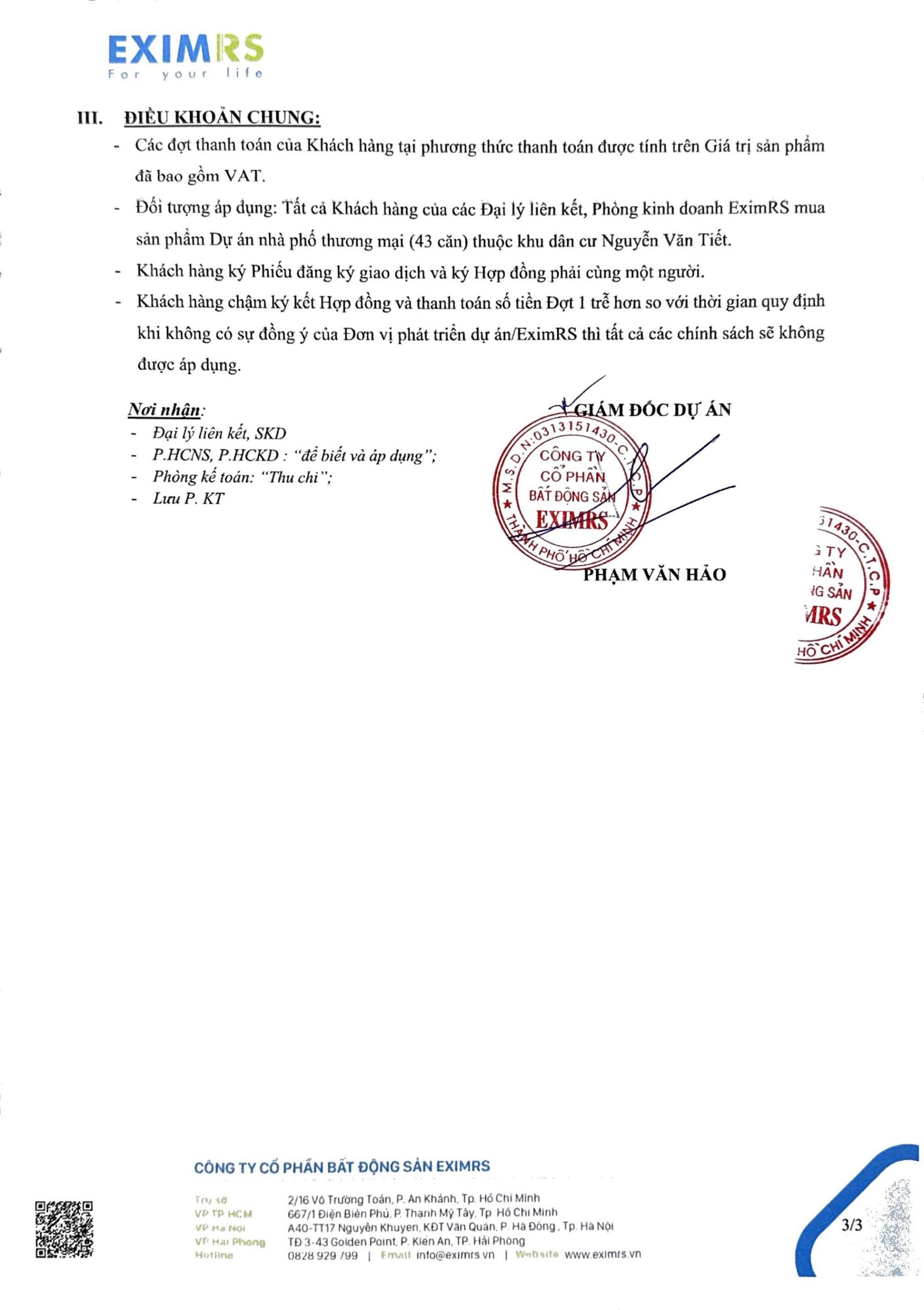 Phương thức thanh toán & chính sách khu dân cư Nguyễn Văn Tiết